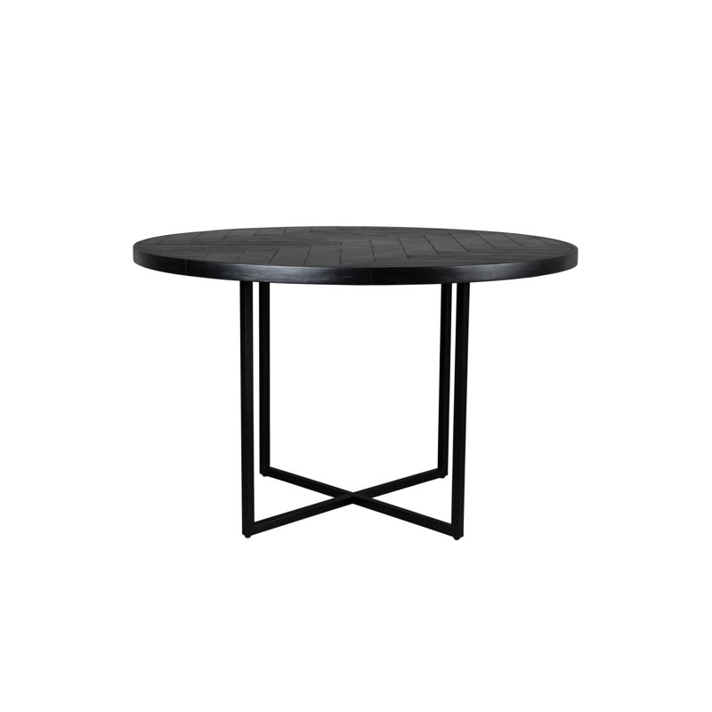 Acacia Round Metal Base Dining Table, Black