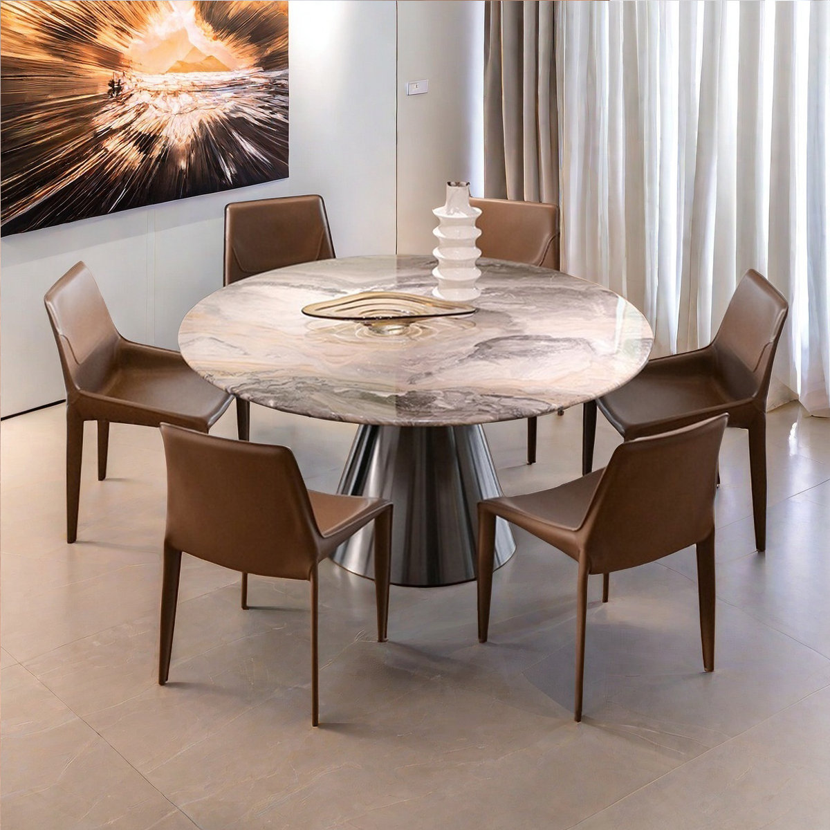 ALLNICEDT Modern Round Marble Dining Table | Wayfair