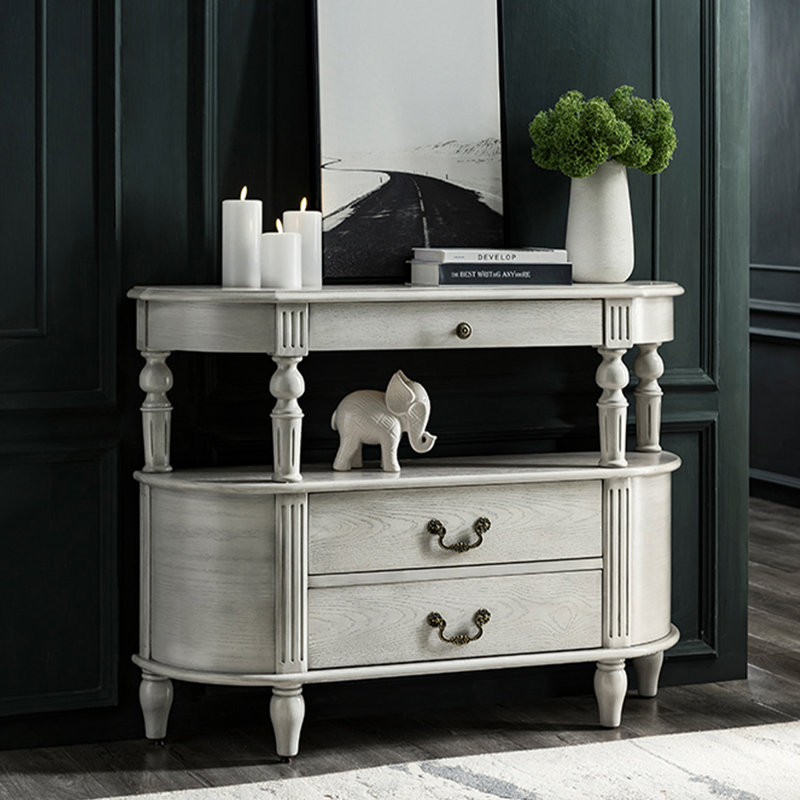 Buffet en bois massif gris à trois tiroirs Highclass, L 35,43 po x P 11,81 po x H 32,68 po, Gris Highclass