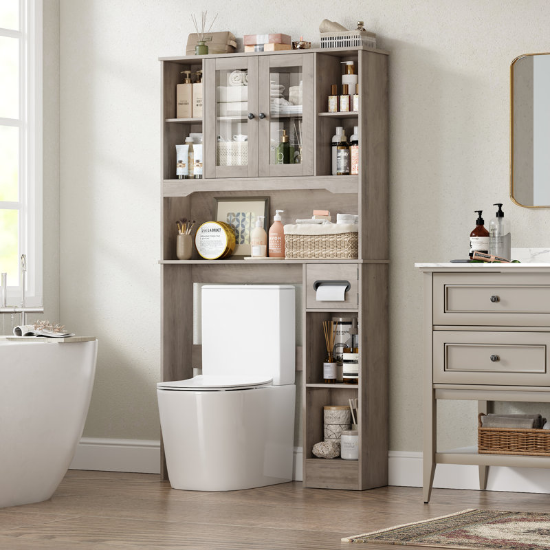 Over-Toilet Storage Cabinet, Bathroom Organizer With Adjustable Shelf & Built-In Tissue Holder, Gray