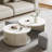 Round Nesting Coffee Table Set With 2 Storable Stools, Sintered Stone Coffee Table