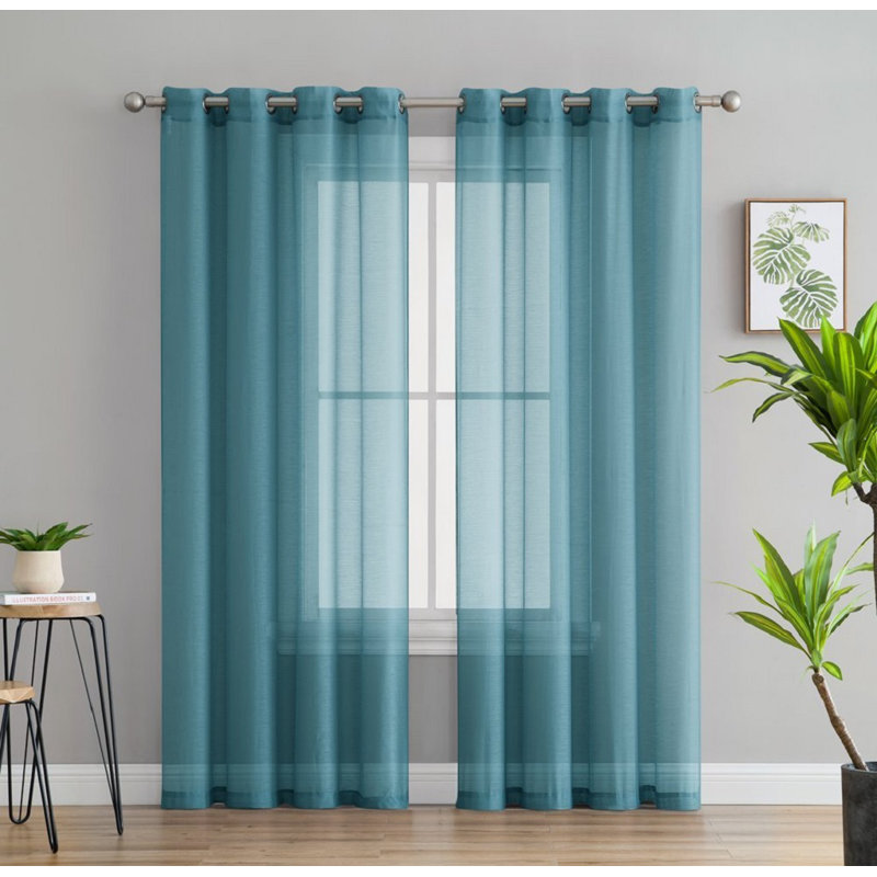 Carmille Semi-Sheer Grommet Curtain Panels, Aqua Blue (Teal), 54" W x 45" L