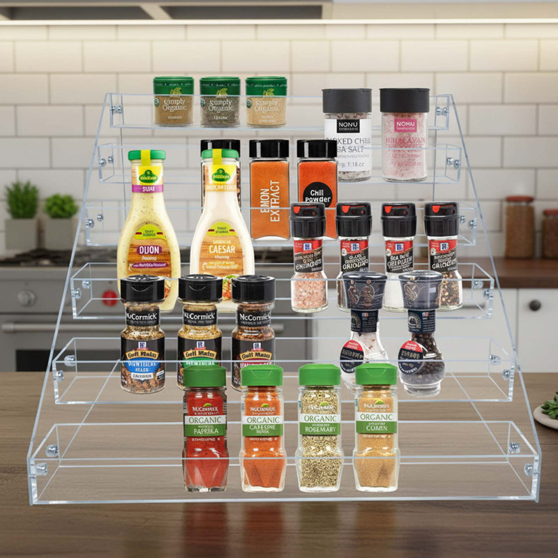 Étagère à épices en acrylique transparent à 6 niveaux pour comptoir, armoire, garde-manger et tablettes de cuisine