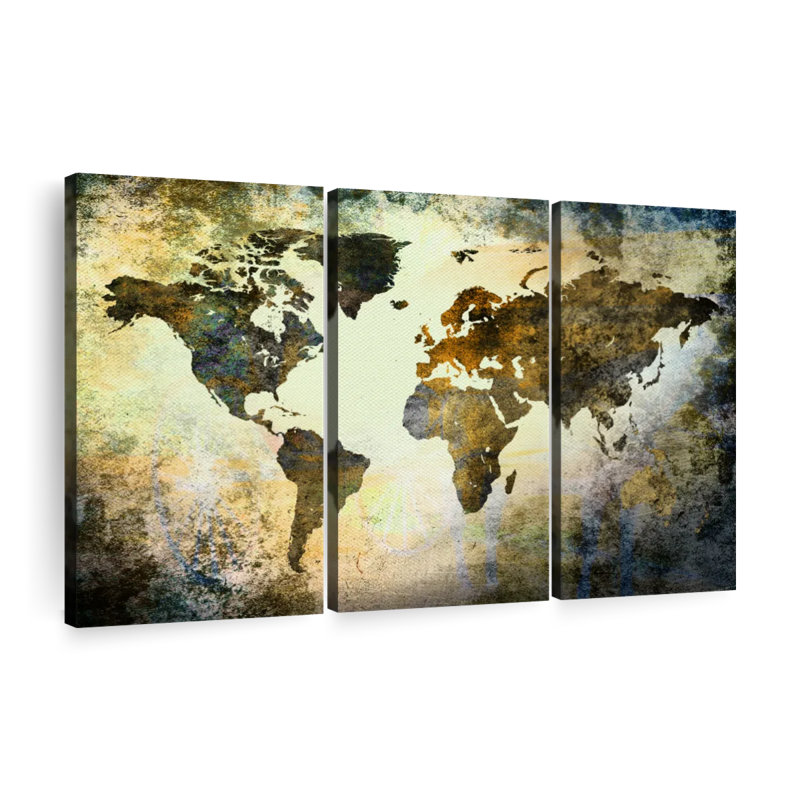 «Earthy Texture World Map», reproduction sur toile, H 48 po x l 74 po x 1,25 po