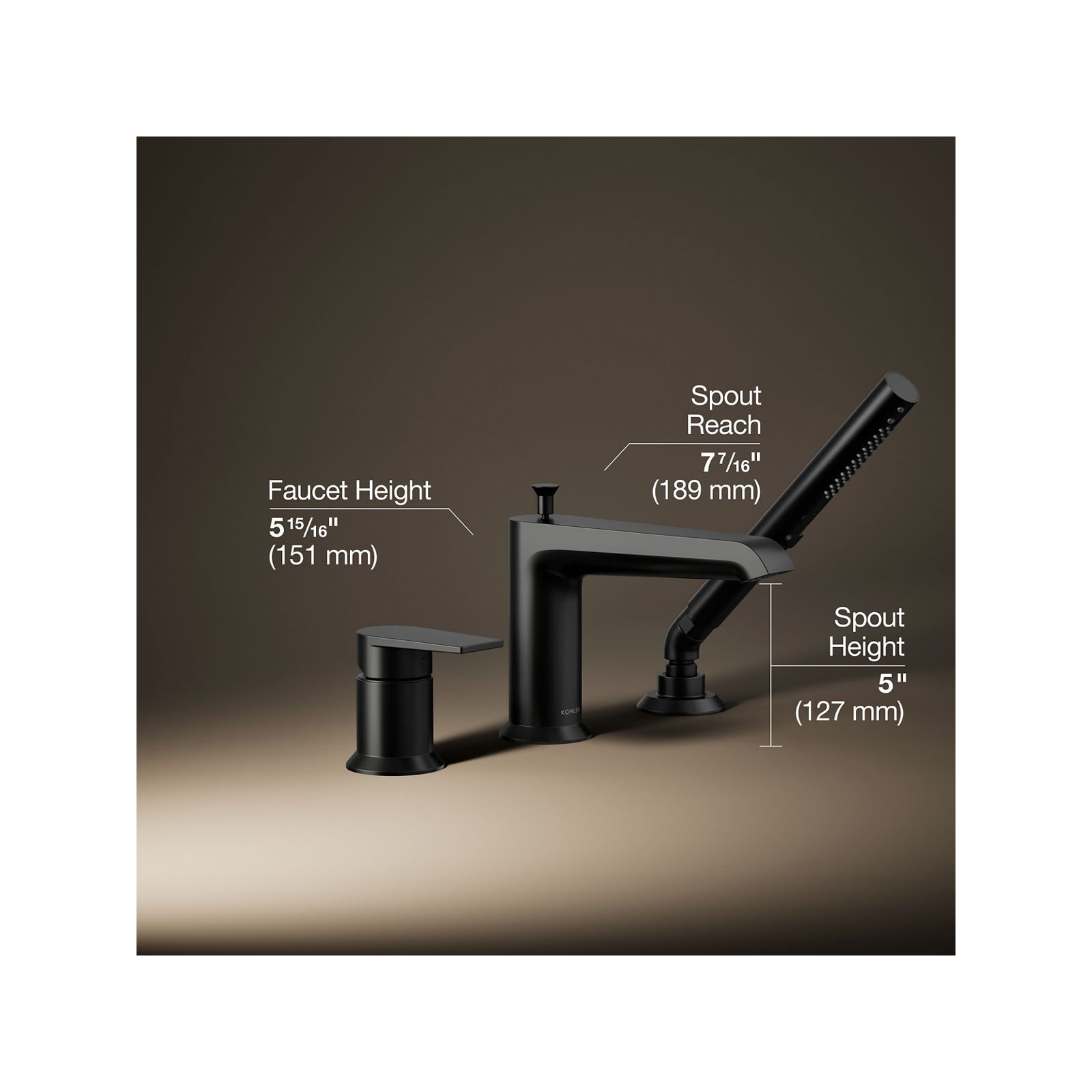 Hint Single-Handle Deck-Mount Bath Faucet With Handshower, Matte Black