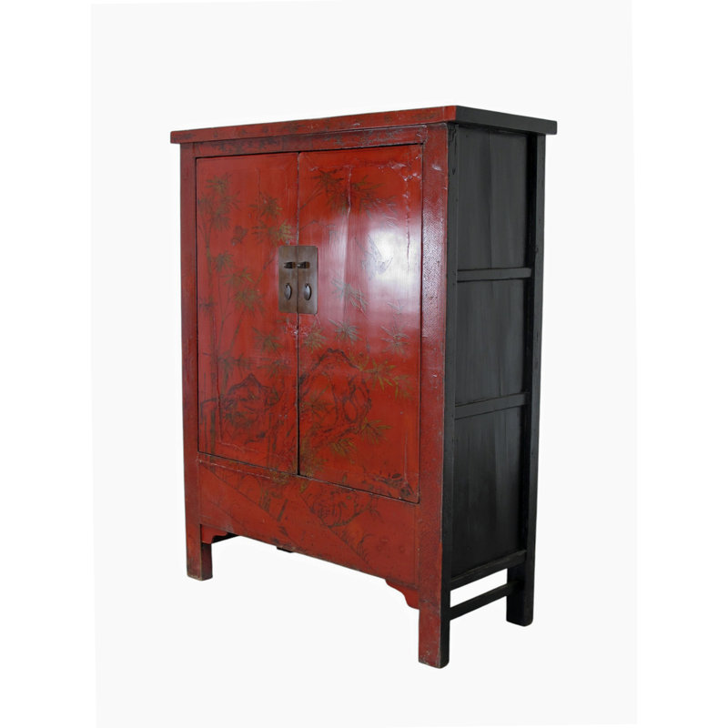 Chinoiserie-Style Hand-Painted Elm Cabinet