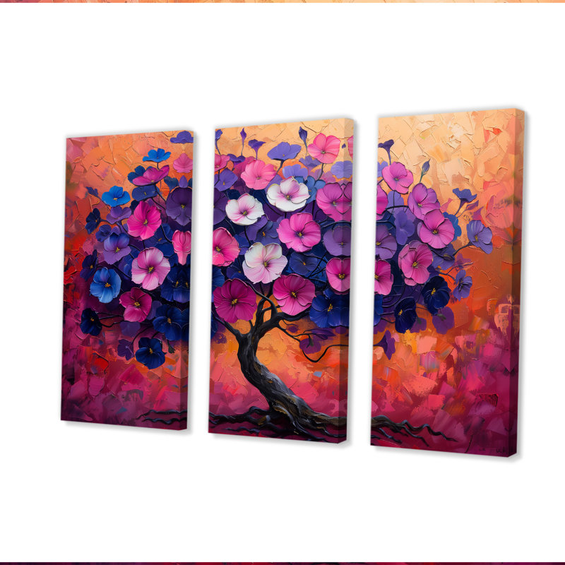 «Rose White Vibrant Morning Glory Tree II», ensemble de reproductions d'art mural, H 32 po x l 48 po x P 1 po