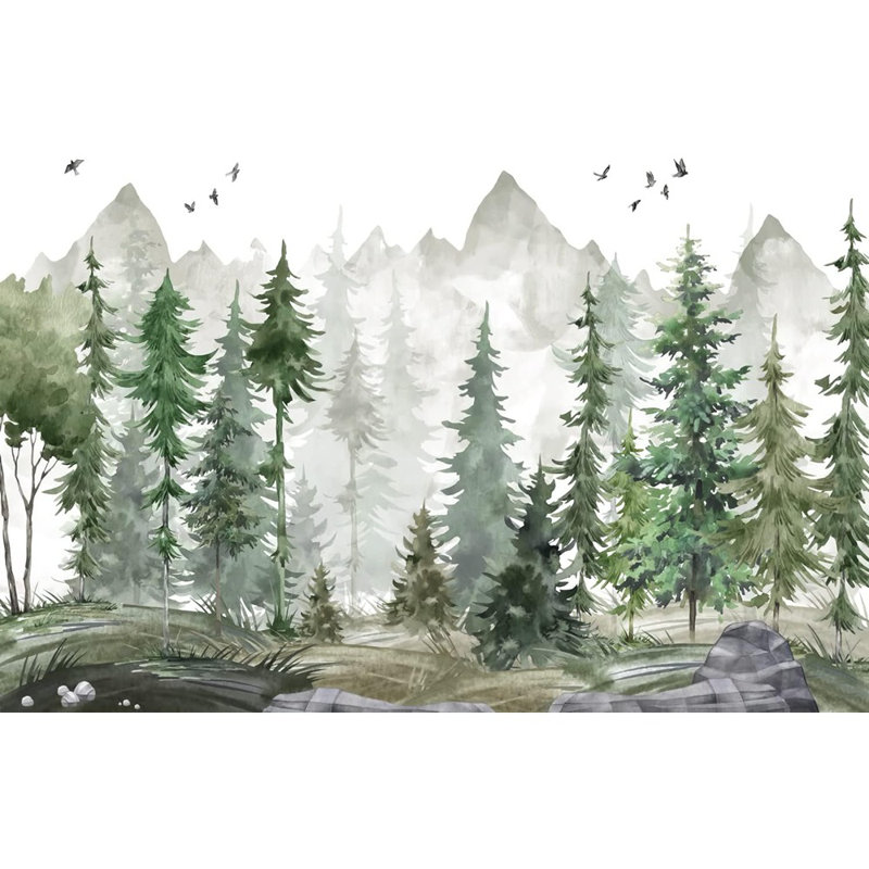 Papier peint vert forêt avec aquarelle