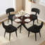 Table de salle à manger ronde 36 po avec chaise d'appoint en peluche noire-825250716-825653737