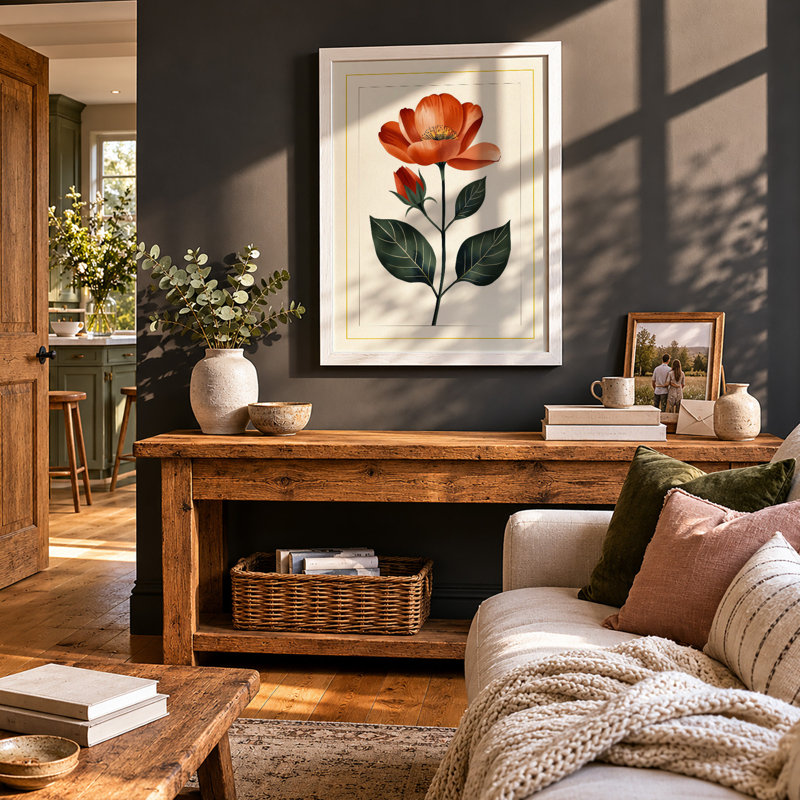 Red Blossom Study Botanical - Print, A1 - 84.1 x 59.4 cm, White