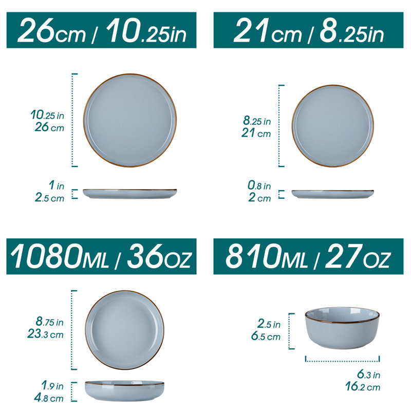 Piece Stoneware Dinnerware Set - Service for 4, Blue