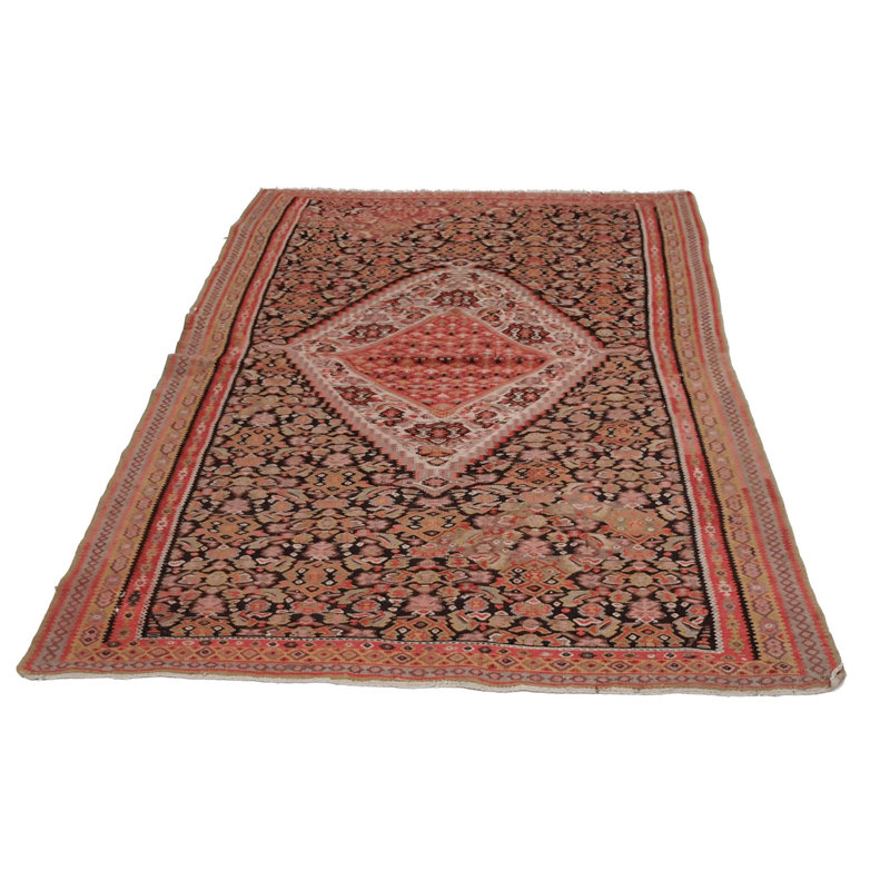 Canvello Antique 1950 Hand Made Casual Medallion Silkroad Seneh Rug - 4'1'' X 6'3''