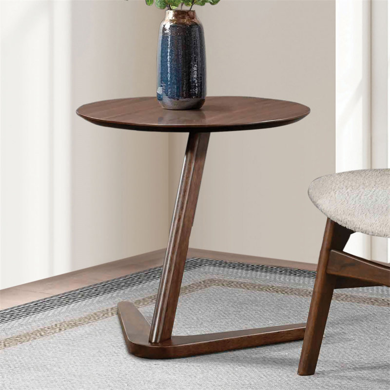 Fauteuil à oreilles de style Mid-Century moderne avec table d'appoint Structure en bois massif noyer / beige