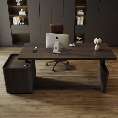 Bureau à hauteur réglable Italian Minimalist, noir / brun en option, console à dossier avec rangement pour unité centrale et prise de courant intégrée, bureau à domicile