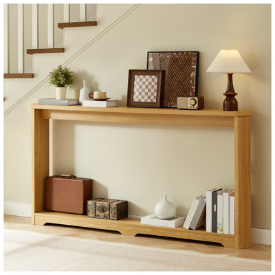 Console de 70,1 pouces à texture ondulée avec arche incurvée et table de rangement en bois aggloméré naturel