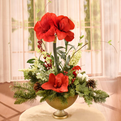 Faux Silk Amaryllis Arrangement in Vase