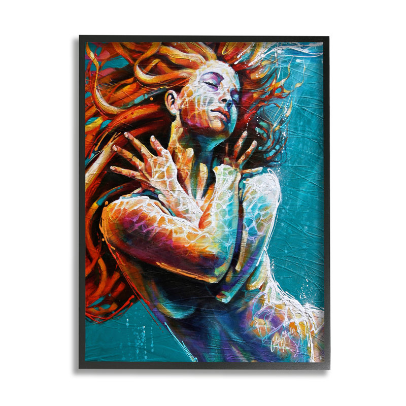 Belle femme vive nageant sous l'eau qui coule de Colin John Staples - Peinture, L 24 po x H 24 po
