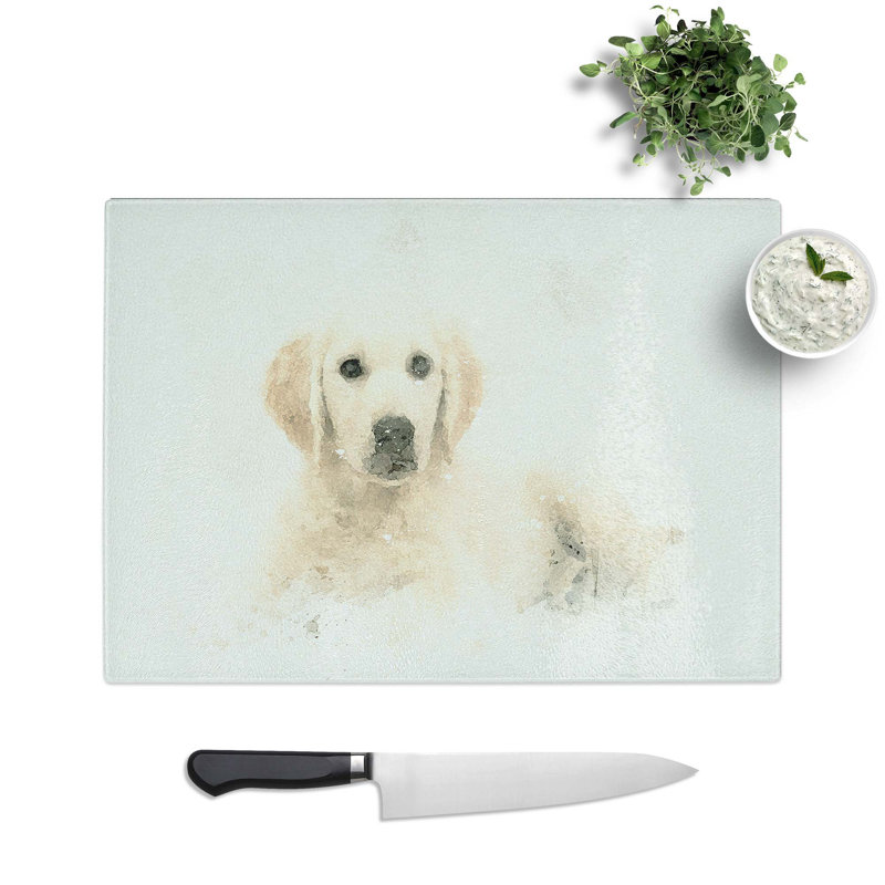 Tempered Glass a Retriever Puppy Chopping Board, 39 cm W x 28.5 cm L