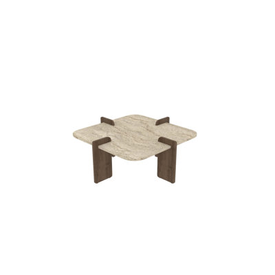 Modern Coffee Table, Travertine & Walnut Finish, 35.4 x 13.8 x 35.4 Inches | 100% Melamine Coated Chipboard | Stylish, Disassembled Design Perfect for Contemporary Living Rooms & Elegant Spaces