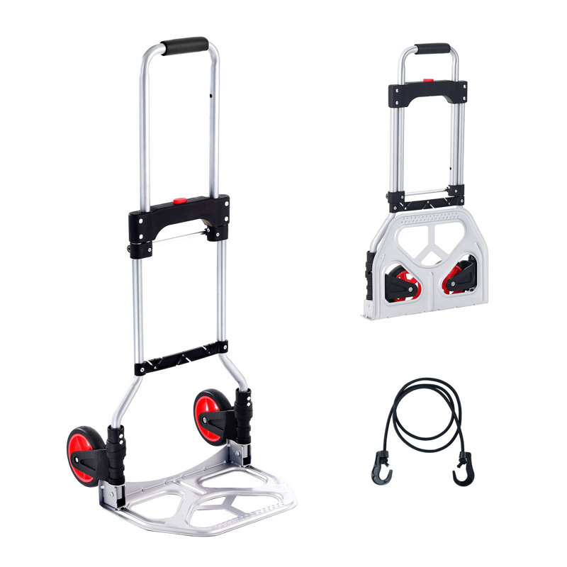 Diable pliable, capacité de charge de 500 lb, chariot à bagages pliable avec 6 roues, 2 cordes élastiques et base extensible, chariot utilitaire à plate-forme pour le transport de bureau de bagage, noir