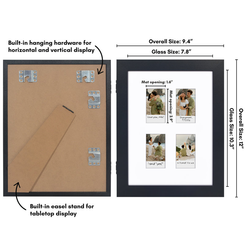 Tisiphone 9x11 Picture Frame with Storage - Fits Four 2x3 Instant-Print Photos - Storage Frame Holds up to 100 Photos - Black