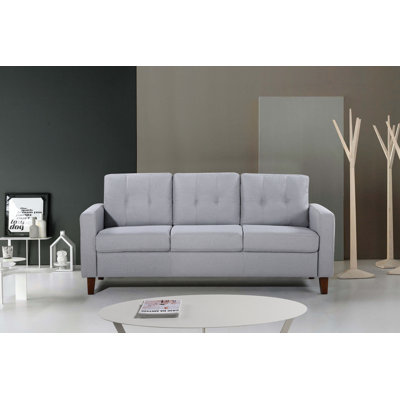 Fauteuil d'appoint rembourré capitonné à garniture passepoilée à boutons carrés, fauteuil simple en tissu de polyester pour le salon