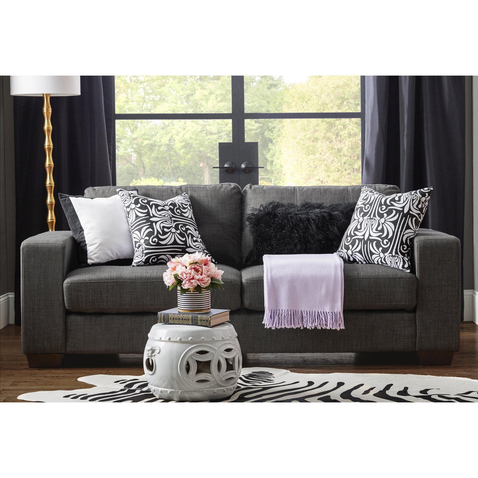 Iyana Wool Lumbar Throw Pillow, Black, 12"H x 20"W
