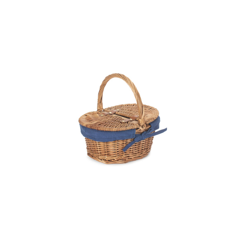 Wicker Child Sized Picnic Basket with Lining, Navy