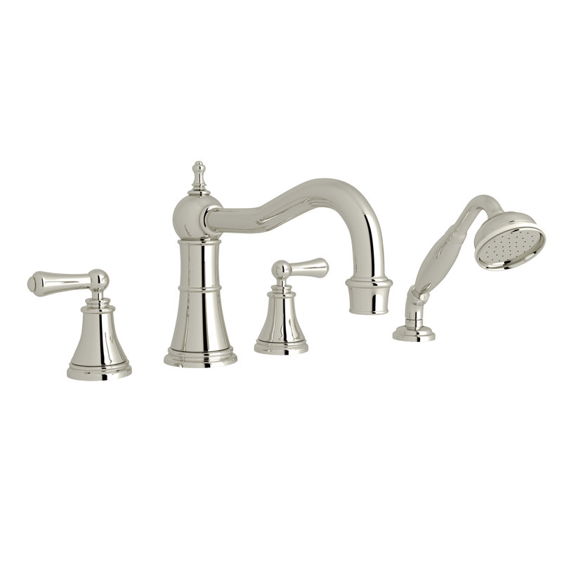 Georgian Era™ Double Handle Deck Mounted Roman Tub Faucet, Polished Nickel, Metal Lever Handle
