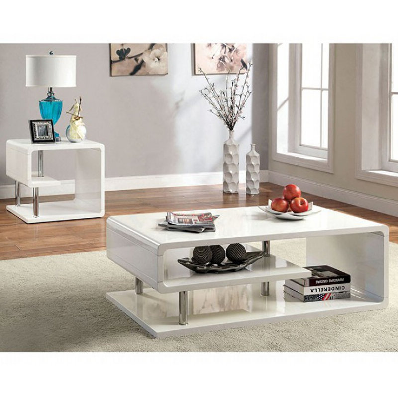 Table basse avec rangement Annnora, Blanc