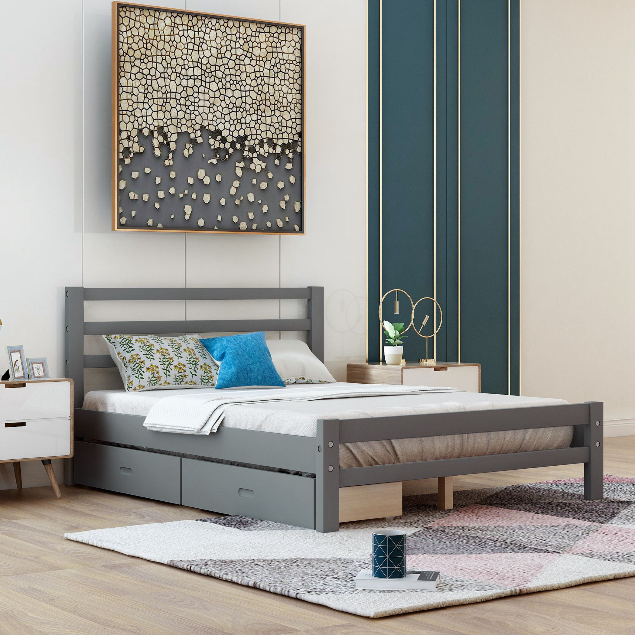 Latitude Run® Hooppole Storage Bed,Wood Platform Bed with Two Drawers