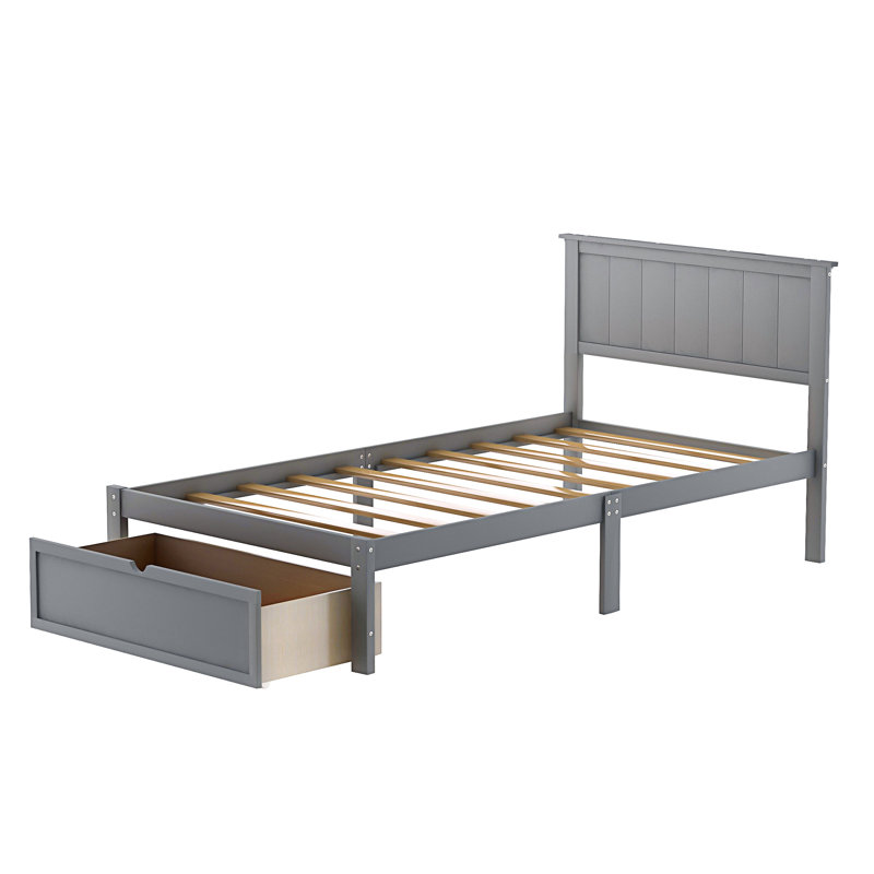Solid Wood Platform Storage Bed, Gray, Twin