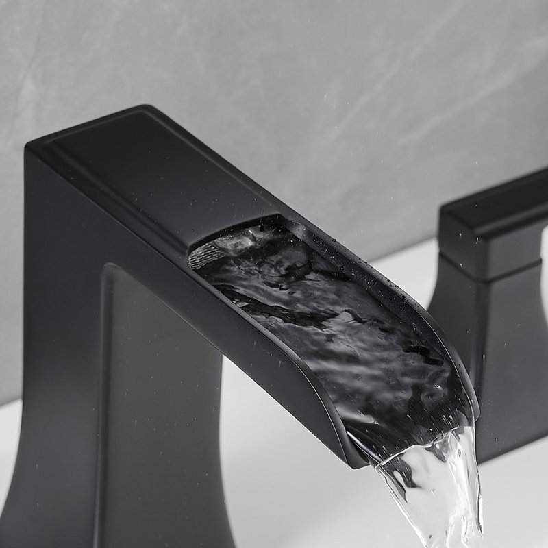 Waterfall 8 In. Widespread Double Handle Stainless Steel Bathroom Faucet, Matte Black