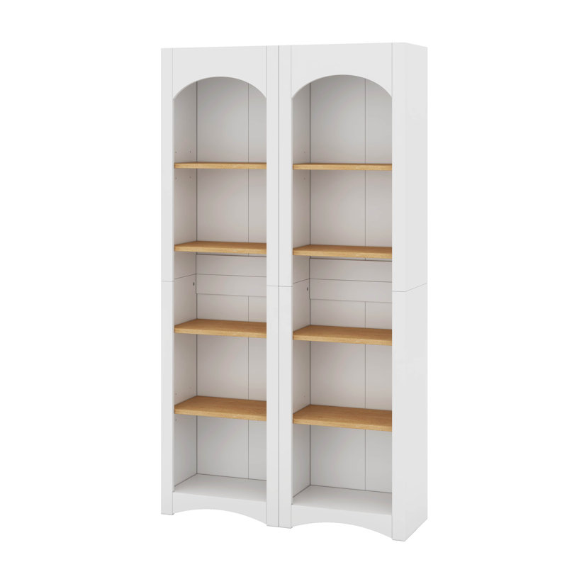 Bibliothèque moderne à 5 niveaux, ensemble de 2 bibliothèques, ensemble de rangement bicolore avec tablettes réglables, Blanc