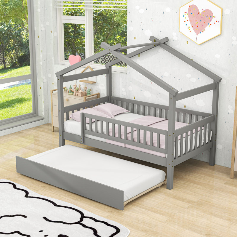 Twin Size Wooden Daybed With Twin Trundle, Gray