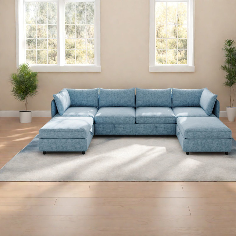 Canapé modulaire multifonctionnel avec rangement, tissu chenille pour salon moderne