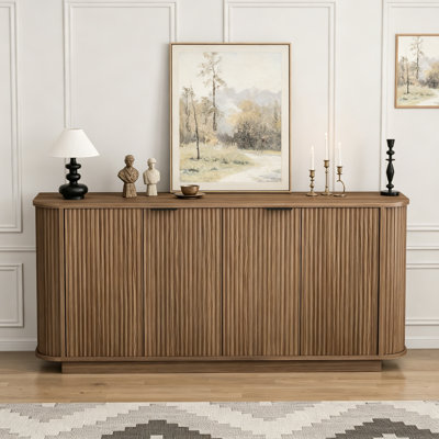63" Double-Door Wavy Storage Sideboard Buffet Cabinet with Adjustable Shelves for Living Room, Kitchen, Hallway, etc.