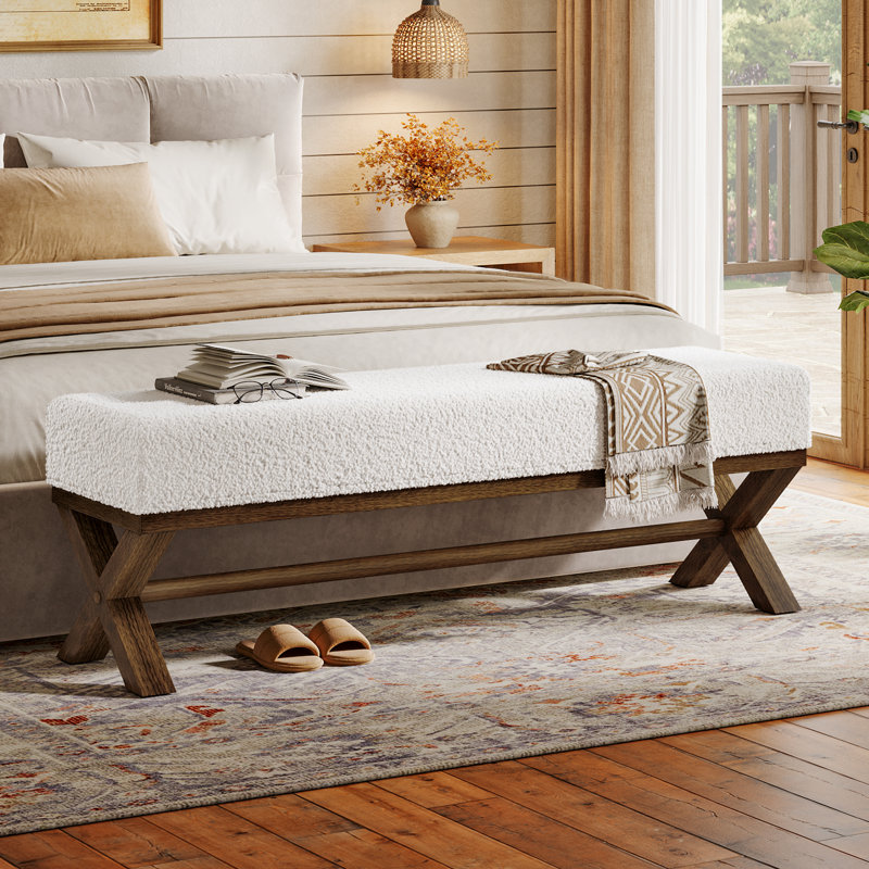 Banc de 51,5 po rembourré dans le vestibule avec siège en faux bois de pin 51,18 po, blanc et brun