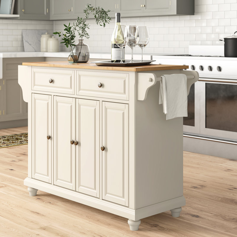 Van Granite Top Kitchen Cart, White, Natural Wood