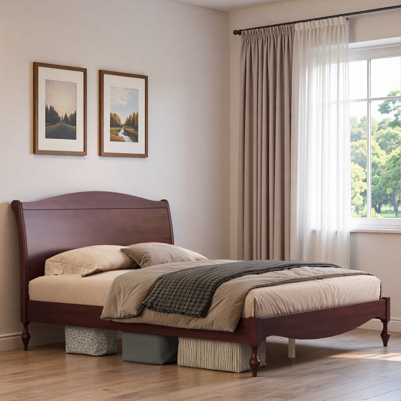 Lit plateforme avec tête de lit arquée Vintage, Grand lit, Noyer foncé