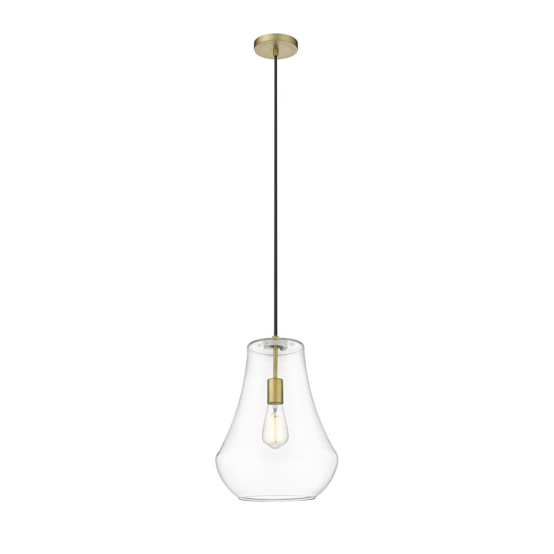 Luminaire suspendu en forme de cloche à 1 lumière Tilsworth, Laiton brossé, Transparent, H 136 po x l 11,75 po x P 11,75 po