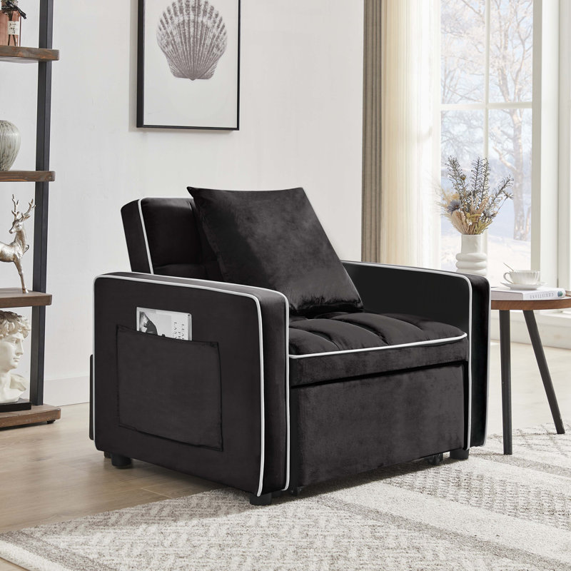 Convertible Chair with adjustable back,3 in 1 Three-in-one sofa bed, Black Velvet