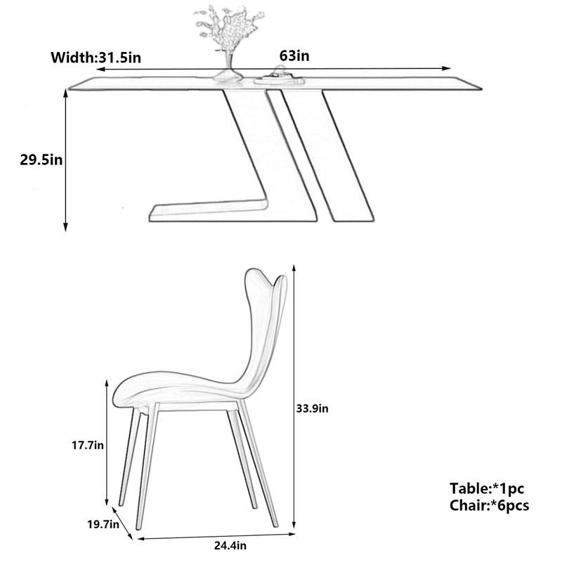 Table de salle à manger Modern, H 29,5 po x L 63 po x l 31,5 po