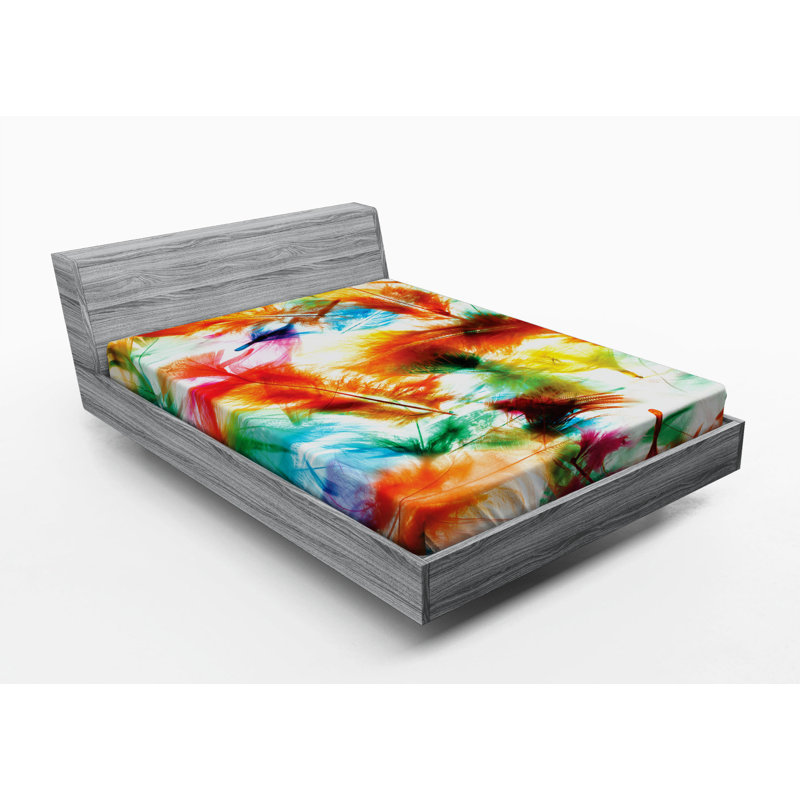 Microfiber Fitted Sheet, Full Fitted Sheet, Green/Blue/Orange Abstract