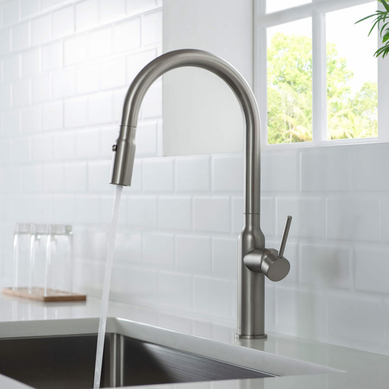 KIBI Hilo Pull Down Kitchen Faucet, Brushed Nickel, Without Soap Dispenser