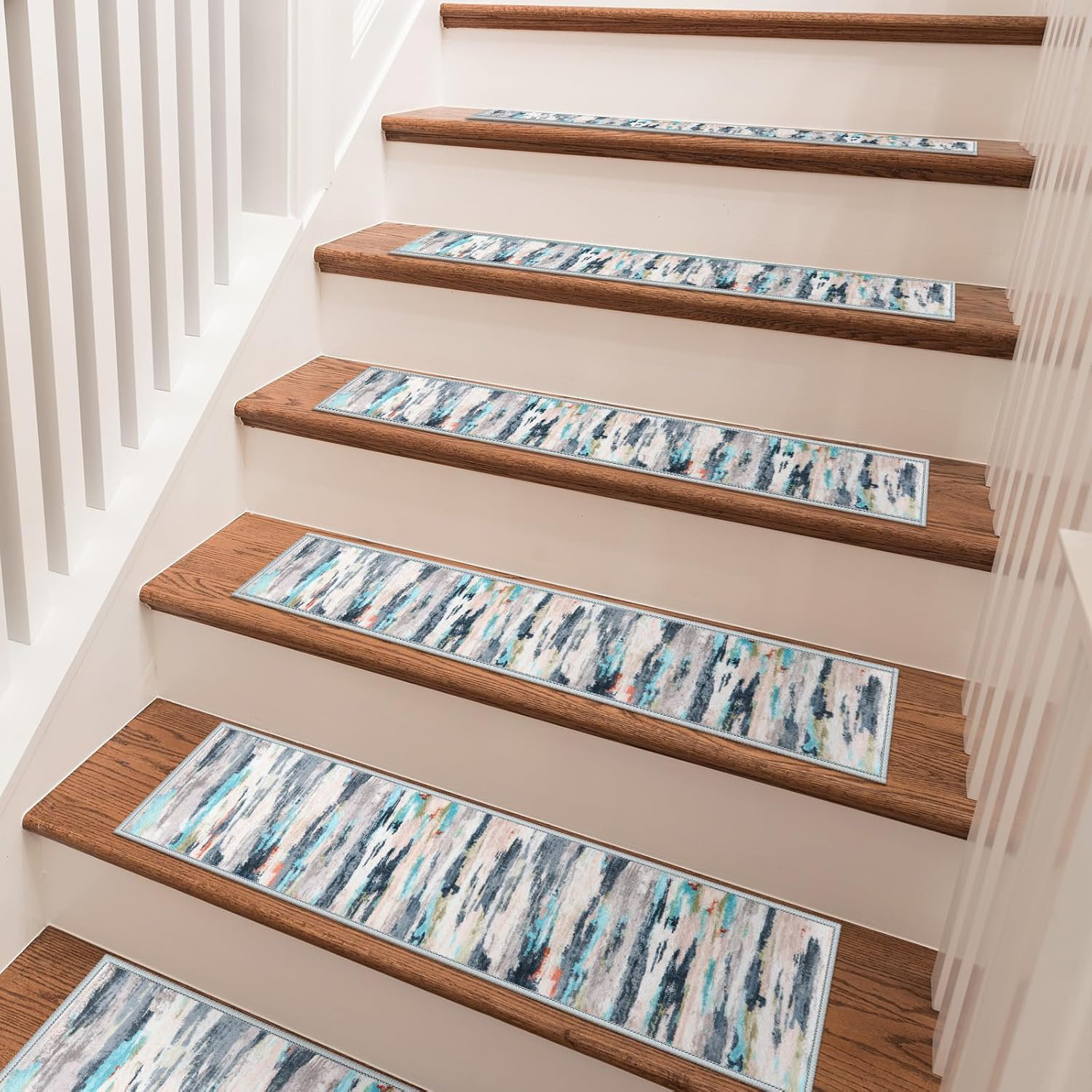 Brown Noise White Pattern Stair Treads Non Slip 8\, image size:1500x1500