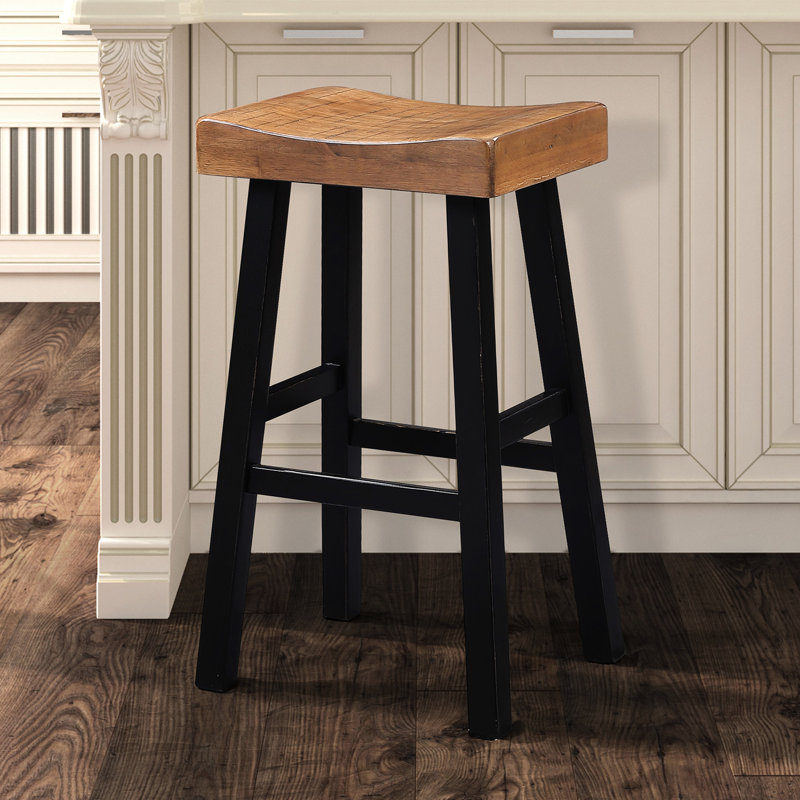 Tabouret traditionnel 2 pièces en chêne massif / bois massif noir de 29 pouces avec siège profilé pour salon 2 pièces, H 29 po