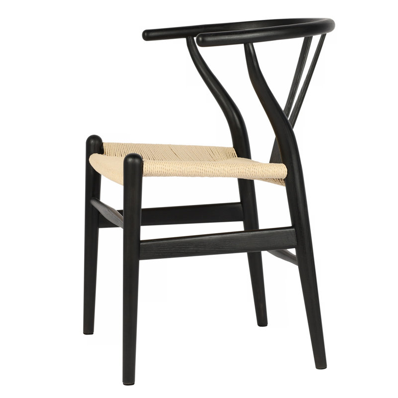 Gunnur Mid-Century Solid Wood Dining Chair, Natural/Black