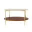 Table basse ronde moderne à double couche avec plateau en verre trempé et tablette en bois Modern Gold - diamètre de 32,3 pouces