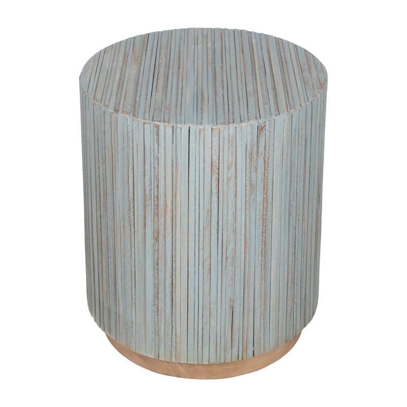 Karle Solid Wood Drum End Table, Blue